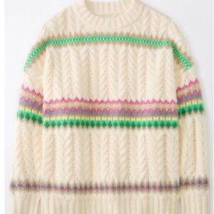 American Eagle Outfitters Cream Sweater with Pink and Green Accents